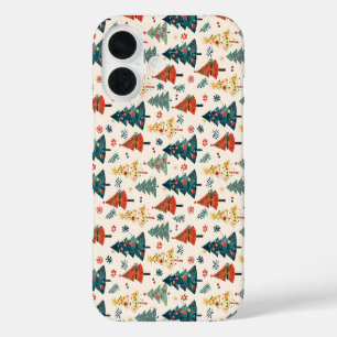 Colourful Christmas Pine Trees Seamless Pattern iPhone 16 Case