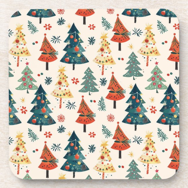 Colourful Christmas Pine Trees Seamless Pattern Coaster (Front)