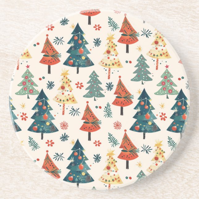 Colourful Christmas Pine Trees Seamless Pattern Coaster (Front)