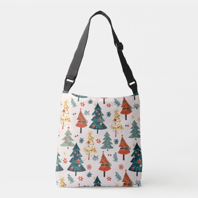 Colourful Christmas Pine Trees Seamless Pattern Crossbody Bag (Front)