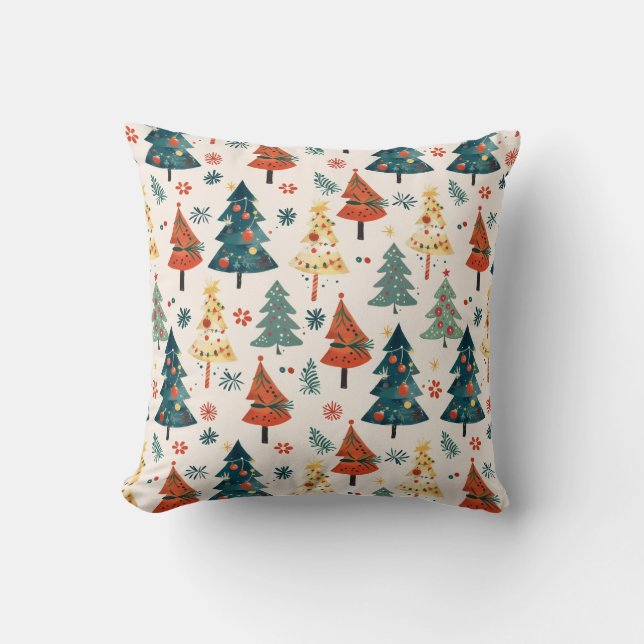 Colourful Christmas Pine Trees Seamless Pattern Cushion (Front)