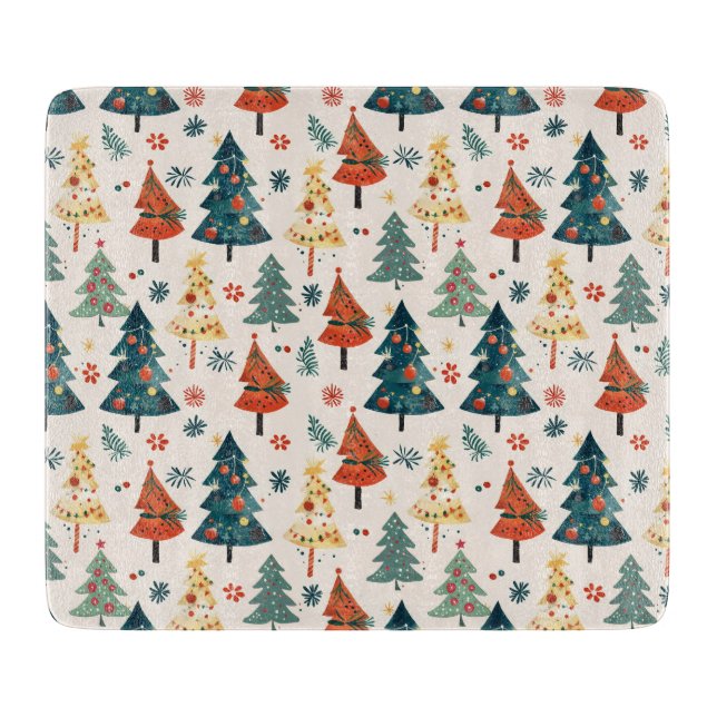 Colourful Christmas Pine Trees Seamless Pattern Cutting Board (Front)