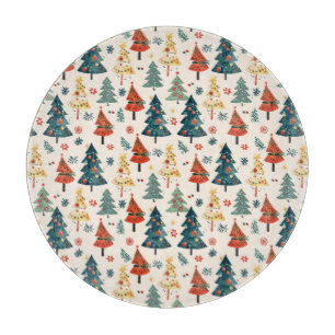 Colourful Christmas Pine Trees Seamless Pattern Cutting Board