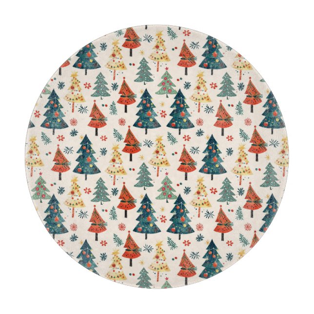 Colourful Christmas Pine Trees Seamless Pattern Cutting Board (Front)
