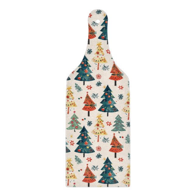 Colourful Christmas Pine Trees Seamless Pattern Cutting Board (Front)