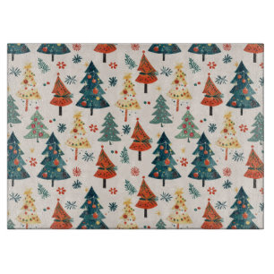 Colourful Christmas Pine Trees Seamless Pattern Cutting Board
