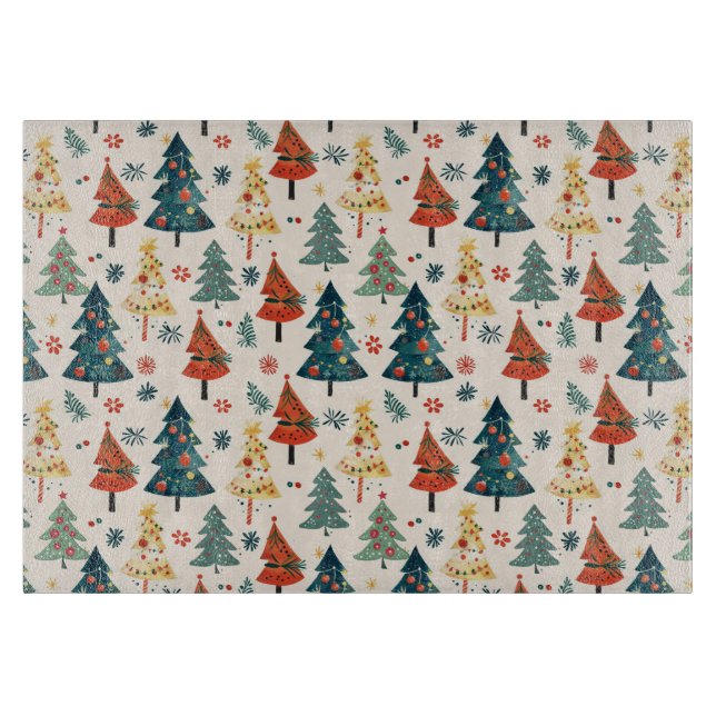Colourful Christmas Pine Trees Seamless Pattern Cutting Board (Front)