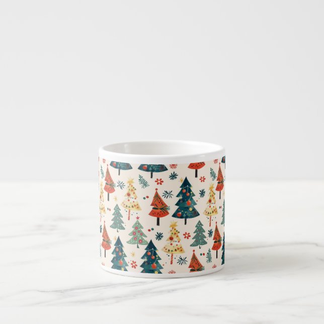 Colourful Christmas Pine Trees Seamless Pattern Espresso Cup (Front)