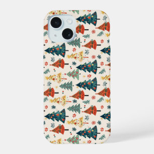 Colourful Christmas Pine Trees Seamless Pattern iPhone 15 Case