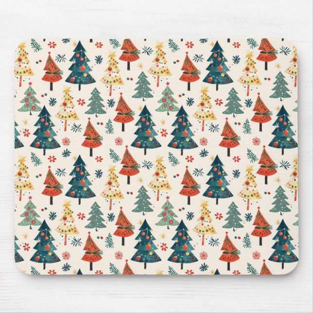 Colourful Christmas Pine Trees Seamless Pattern Mouse Mat (Front)
