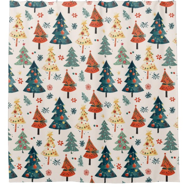 Colourful Christmas Pine Trees Seamless Pattern Shower Curtain (Front)