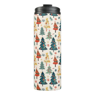 Colourful Christmas Pine Trees Seamless Pattern Thermal Tumbler