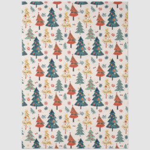 Colourful Christmas Pine Trees Seamless Pattern Tissue Paper