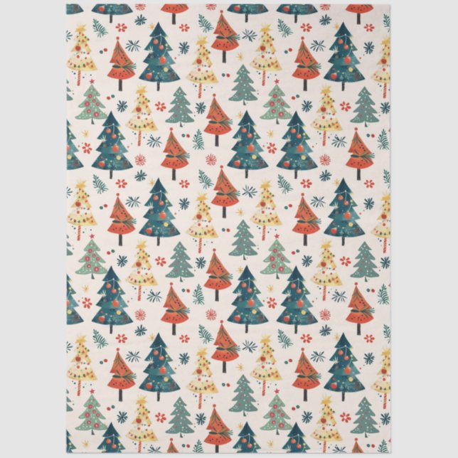 Colourful Christmas Pine Trees Seamless Pattern Tissue Paper (Front)