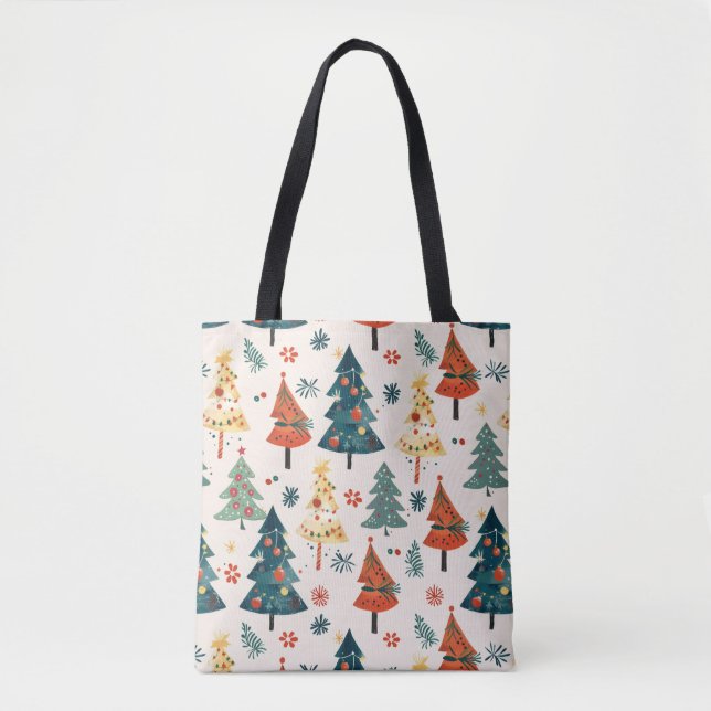 Colourful Christmas Pine Trees Seamless Pattern Tote Bag (Front)