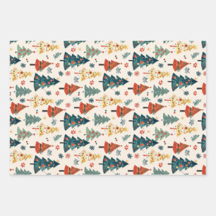 Colourful Christmas Pine Trees Seamless Pattern Wrapping Paper Sheet