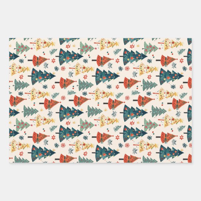 Colourful Christmas Pine Trees Seamless Pattern Wrapping Paper Sheet (Front)