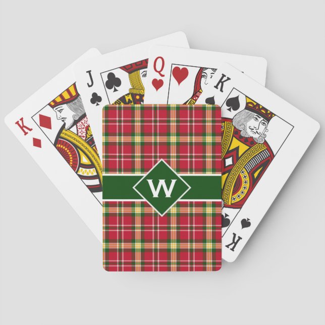 Colourful Christmas Plaid Monogram Playing Cards (Back)