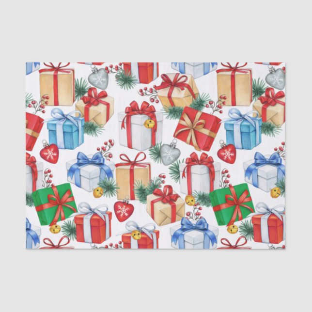 Colourful Christmas Presents Tissue Paper (Front)