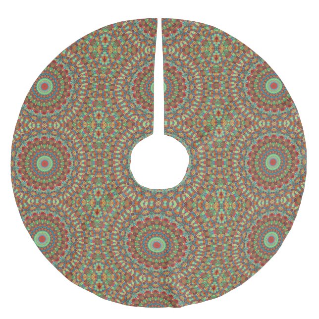 Colourful Christmas Quilt Red Blue Green Pattern Brushed Polyester Tree Skirt (Front)