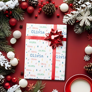 Colourful Christmas Repeating Name Personalised Wrapping Paper
