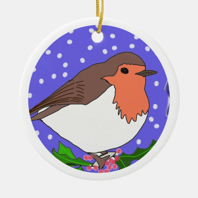 Colourful Christmas Robin Traditional Ceramic Tree Decoration (Front)