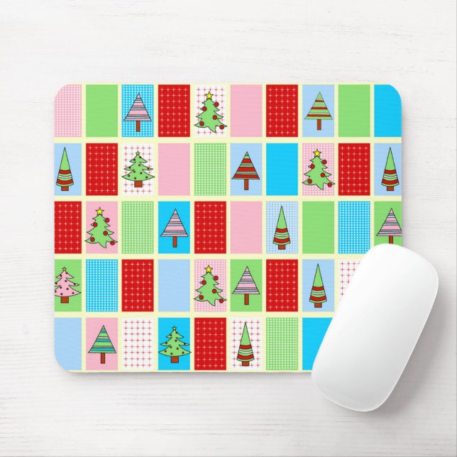 Colourful Christmas Squares Mouse Mat (With Mouse)