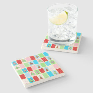 Colourful Christmas Squares Stone Coaster