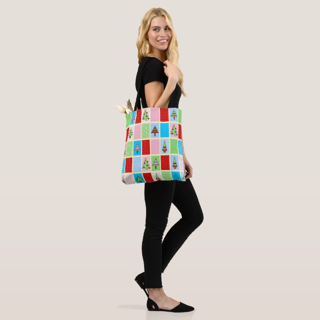 Colourful Christmas Squares Tote Bag (On Model)