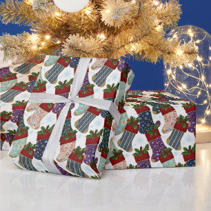 Colourful Christmas Stockings and Berries  Wrapping Paper