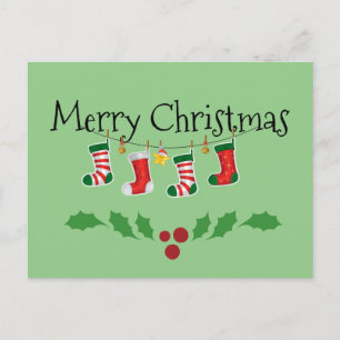 Colourful Christmas stockings--Merry Christmas Postcard