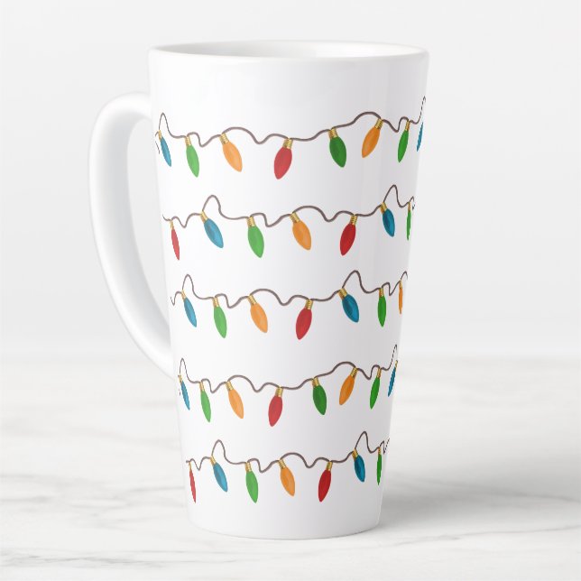 Colourful Christmas String of Lights Latte Mug (Left Angle)