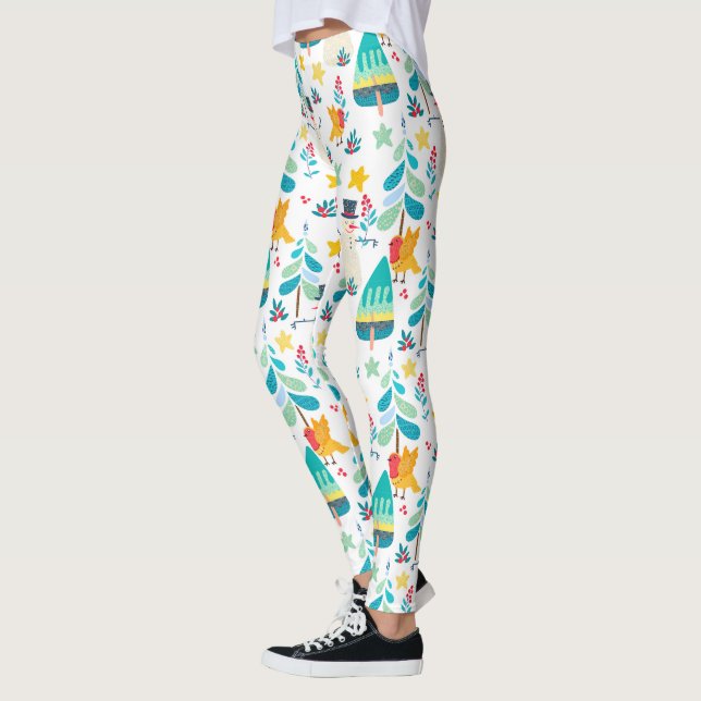 Colourful Christmas symbols cute animals pattern Leggings (Left)