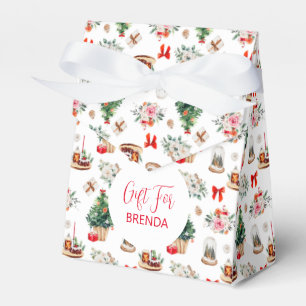 Colourful Christmas Symbols Pattern Custom Text Favour Box