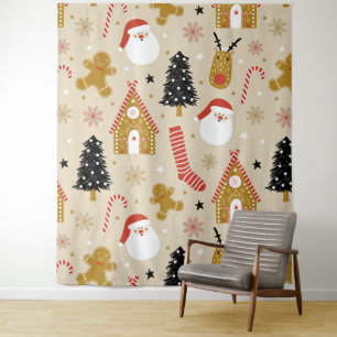 Colourful Christmas Symbols Pattern Tapestry