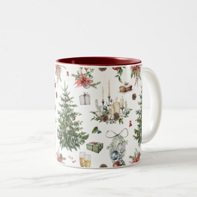 Colourful Christmas symbols pattern  Two-Tone Coffee Mug (Front Right)