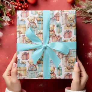 Colourful Christmas Teddy Bears Wrapping Paper