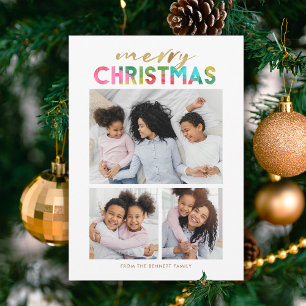 Colourful Christmas Three Photo Collage  Holiday Card