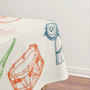 Colourful christmas toys decorations hand drawn tablecloth