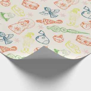 Colourful christmas toys decorations hand drawn wrapping paper