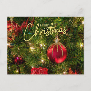 Colourful Christmas Tree and Ornaments   Holiday Postcard