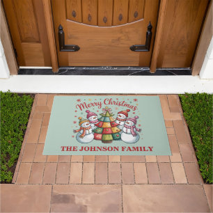 Colourful Christmas Tree and Snowmen Doormat