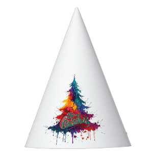 Colourful Christmas Tree Art - Merry Christmas Dec Party Hat
