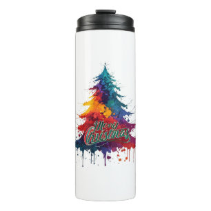 Colourful Christmas Tree Art - Merry Christmas Dec Thermal Tumbler