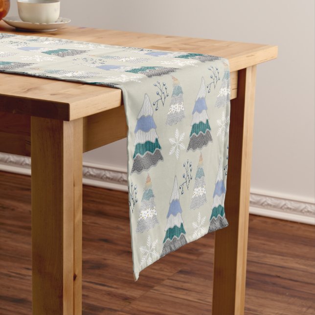 Colourful Christmas Tree Cute Pattern Short Table Runner (In Situ)