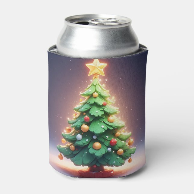 Colourful Christmas Tree Decorated with Lights Can Cooler (Can Front)