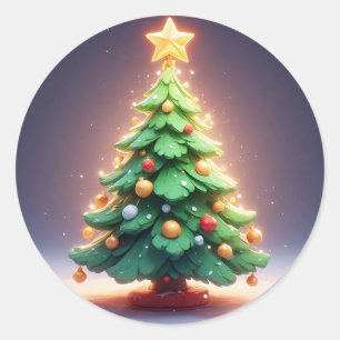 Colourful Christmas Tree Decorated with Lights Classic Round Sticker