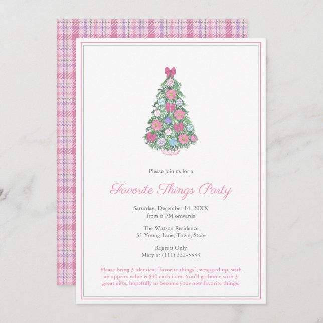 Colourful Christmas Tree Favourite Things Party Invitation (Front/Back)