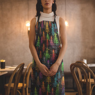Colourful Christmas Tree Glow In Dark Forest Apron