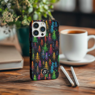 Colourful Christmas Tree Glow In Dark Forest iPhone 14 Pro Max Case